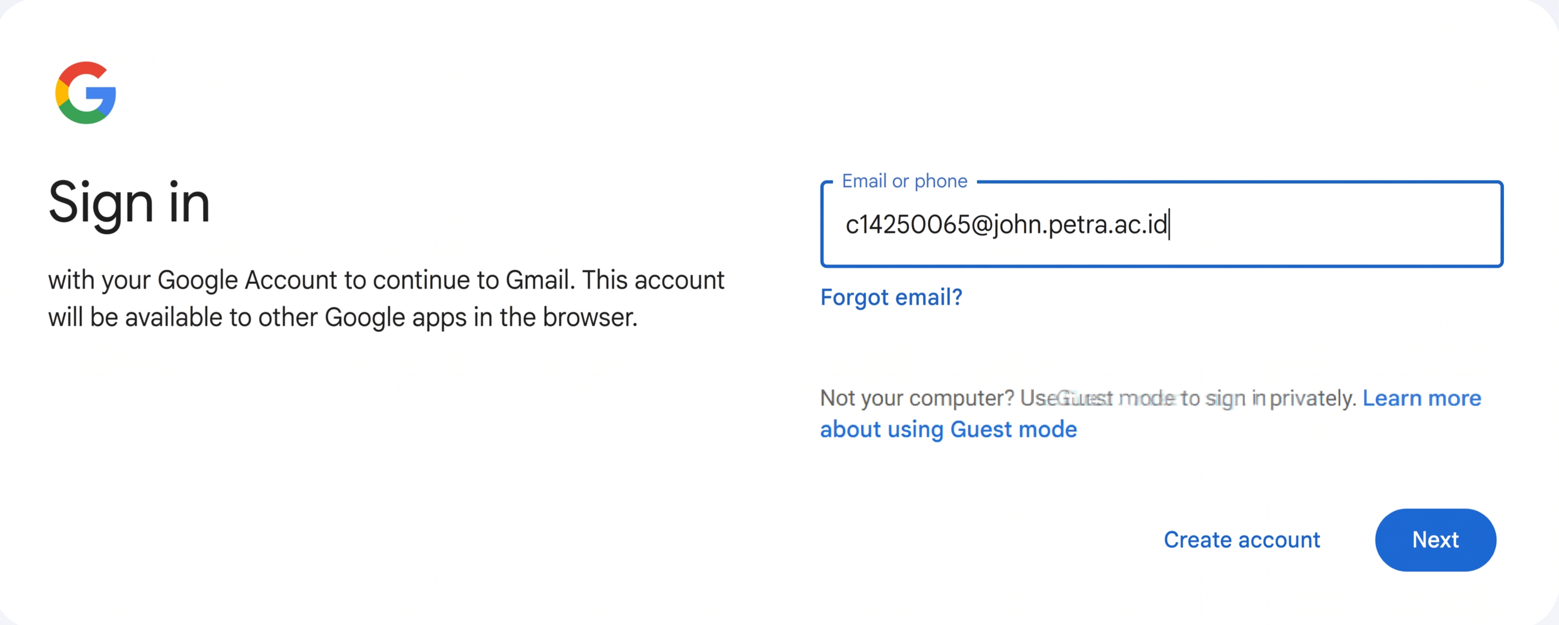 Google Mail login step 1