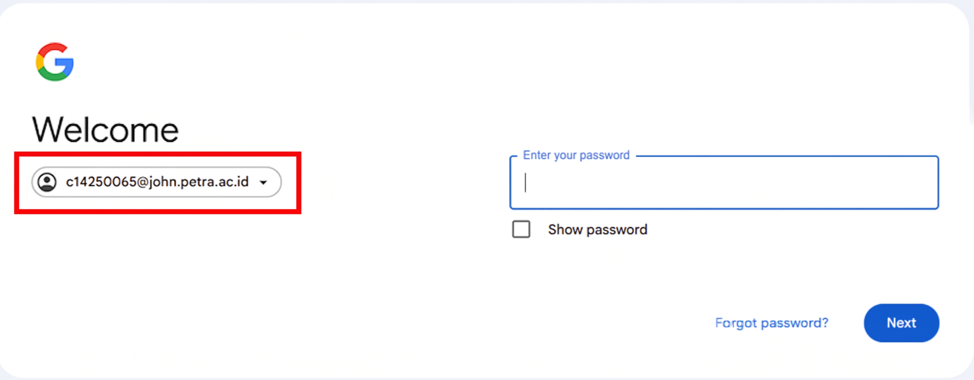 Google Mail login step 2
