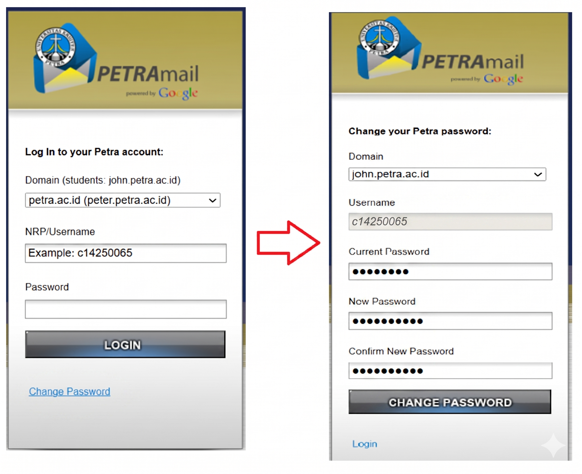 Password change screen